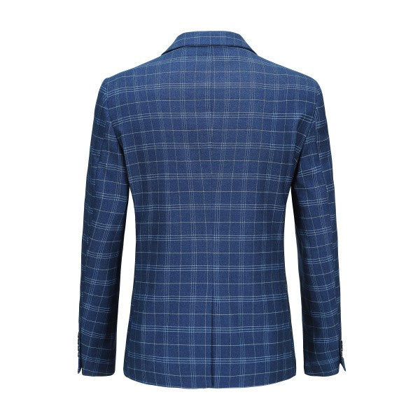 Men's Slim Fit Windowpane Check 1-Button Blazer | Notched Lapel Tweed Jacket – Navy Blue & Black