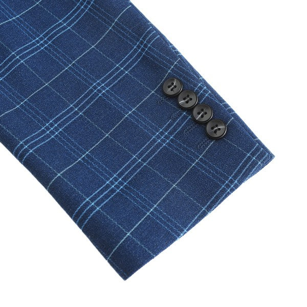 Men's Slim Fit Windowpane Check 1-Button Blazer | Notched Lapel Tweed Jacket – Navy Blue & Black