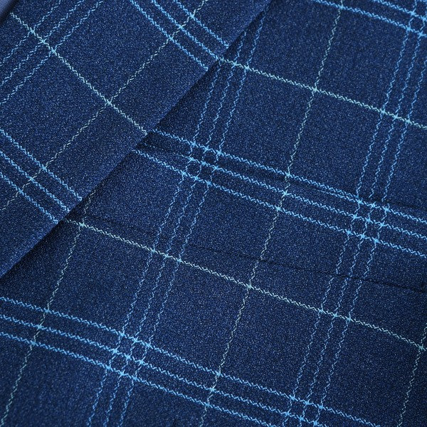 Men's Slim Fit Windowpane Check 1-Button Blazer | Notched Lapel Tweed Jacket – Navy Blue & Black