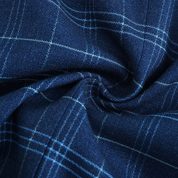 Men's Slim Fit Windowpane Check 1-Button Blazer | Notched Lapel Tweed Jacket – Navy Blue & Black
