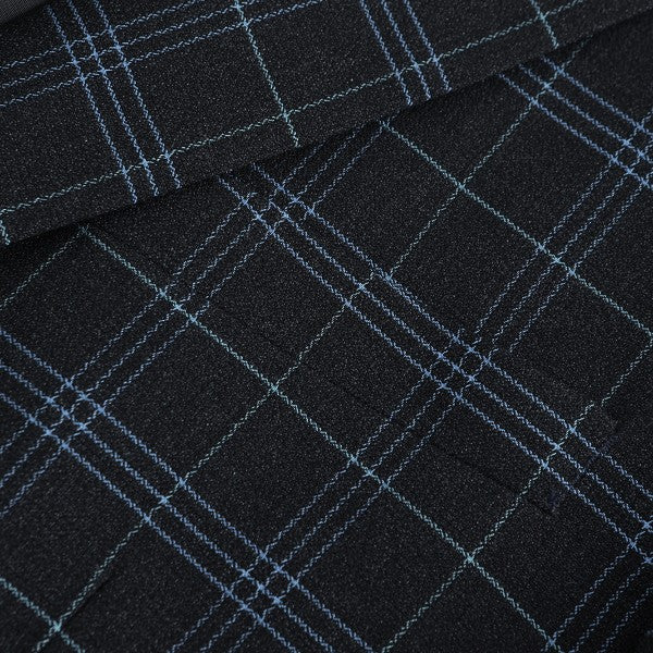 Men's Slim Fit Windowpane Check 1-Button Blazer | Notched Lapel Tweed Jacket – Navy Blue & Black
