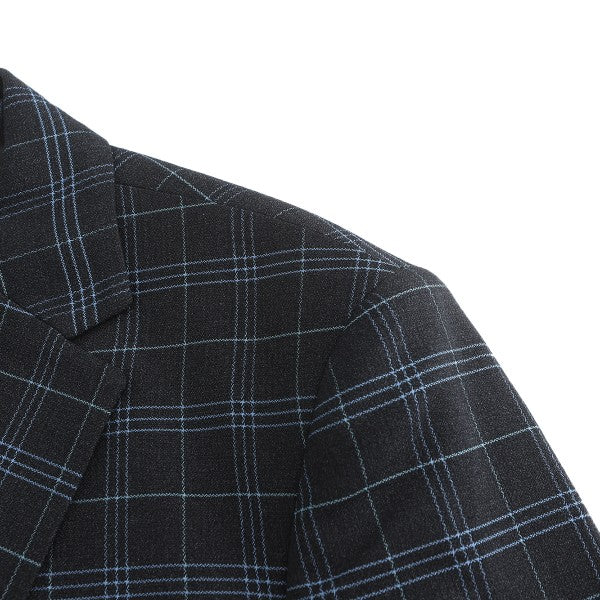 Men's Slim Fit Windowpane Check 1-Button Blazer | Notched Lapel Tweed Jacket – Navy Blue & Black