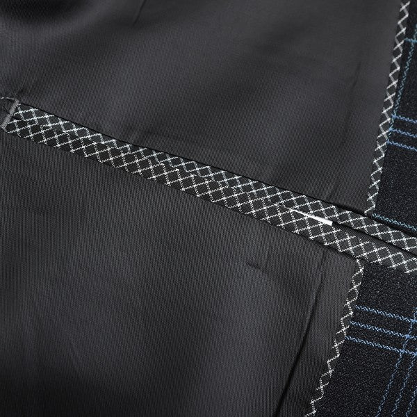 Men's Slim Fit Windowpane Check 1-Button Blazer | Notched Lapel Tweed Jacket – Navy Blue & Black