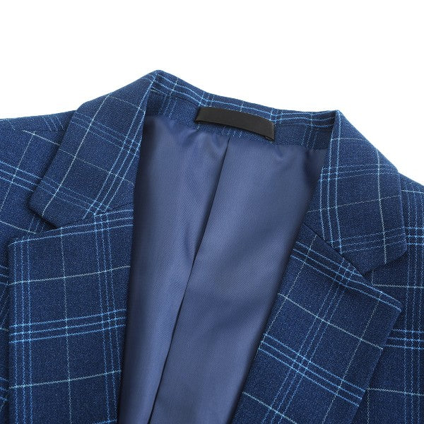 Men's Slim Fit Windowpane Check 1-Button Blazer | Notched Lapel Tweed Jacket – Navy Blue & Black