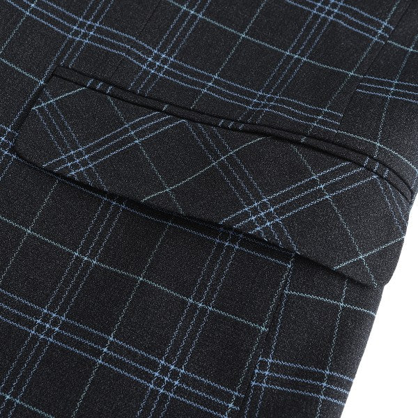 Men's Slim Fit Windowpane Check 1-Button Blazer | Notched Lapel Tweed Jacket – Navy Blue & Black