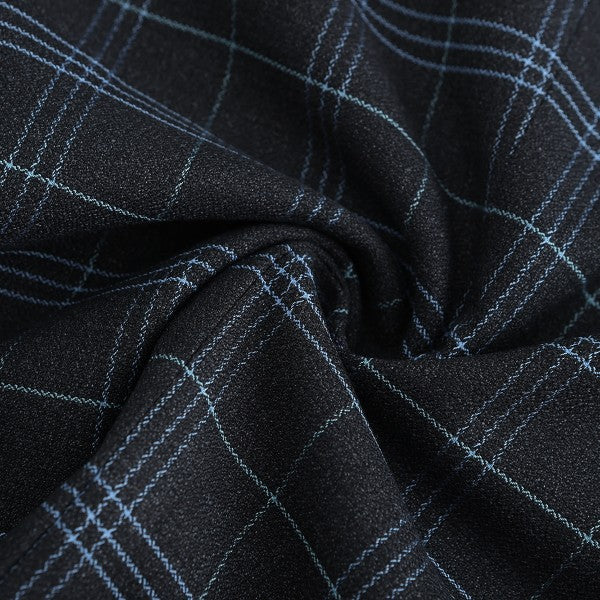 Men's Slim Fit Windowpane Check 1-Button Blazer | Notched Lapel Tweed Jacket – Navy Blue & Black