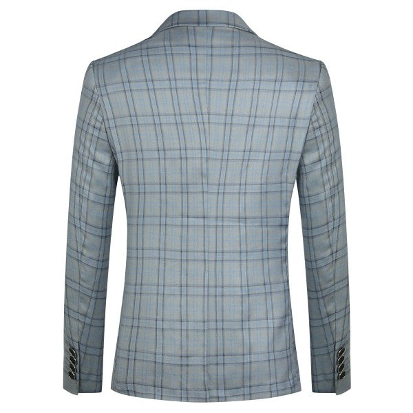 Men's Plaid Tartan 1-Button Blazer | Slim Fit Notched Lapel Tweed Jacket – Grey & Dark Khaki