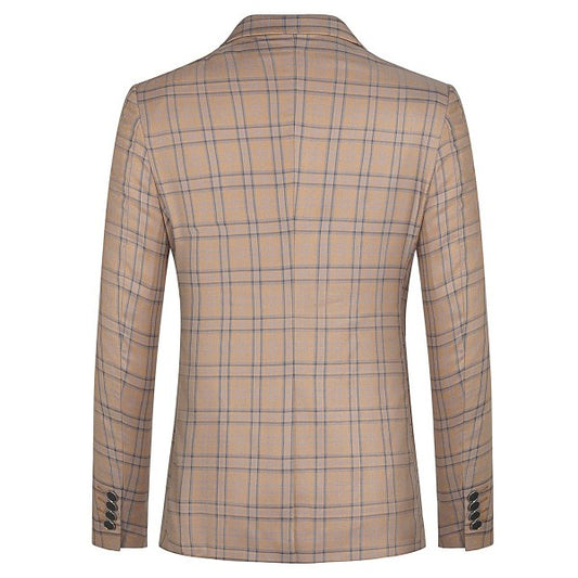 Men's Plaid Tartan 1-Button Blazer | Slim Fit Notched Lapel Tweed Jacket – Grey & Dark Khaki