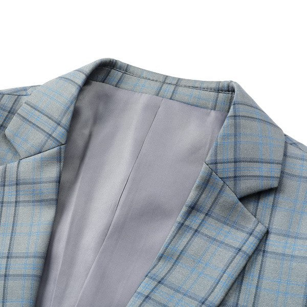 Men's Plaid Tartan 1-Button Blazer | Slim Fit Notched Lapel Tweed Jacket – Grey & Dark Khaki