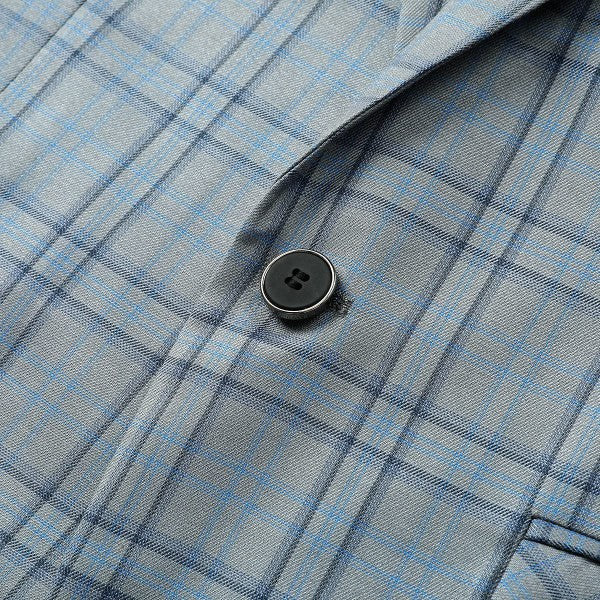 Men's Plaid Tartan 1-Button Blazer | Slim Fit Notched Lapel Tweed Jacket – Grey & Dark Khaki