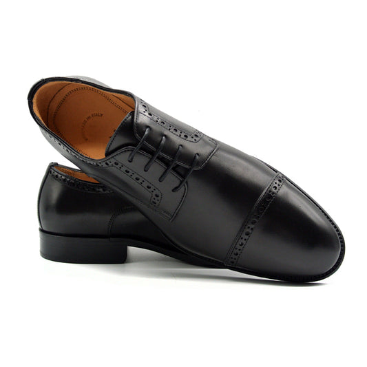 Zelli Italia Giovanni Men's Cap Toe Derby | Hand-Burnished Italian Calfskin Blake Construction – Black Black 8.5 M