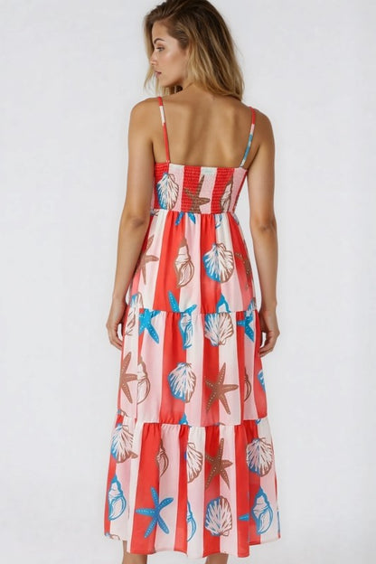 Seaside Smocked Tiered Maxi Dress – Sweetheart Neckline, Bow Tie Front, Spaghetti Strap Summer Sundress with High Slit