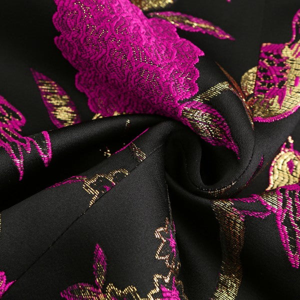 Men's One Button Notched Lapel Embroidered Blazer | Slim Fit Floral & Bird Print – Rose Red & Blue