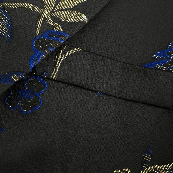 Men's One Button Notched Lapel Embroidered Blazer | Slim Fit Floral & Bird Print – Rose Red & Blue
