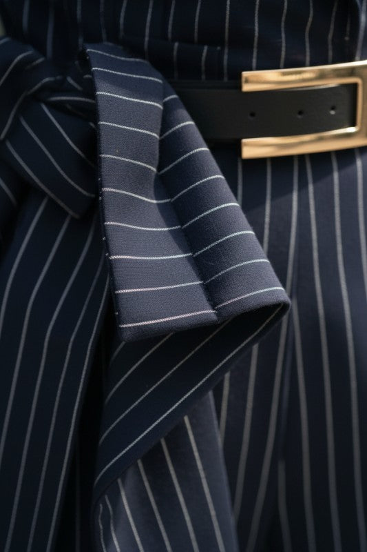 Pinstripe Tailored Belted Jumpsuit
