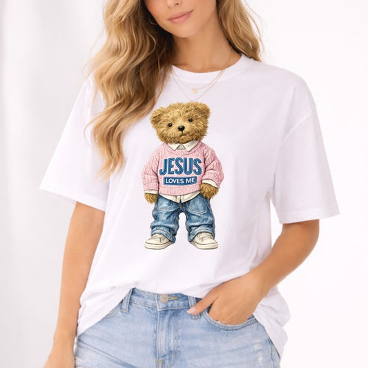 Jesus Loves You Teddy Bear Graphic Tee white
