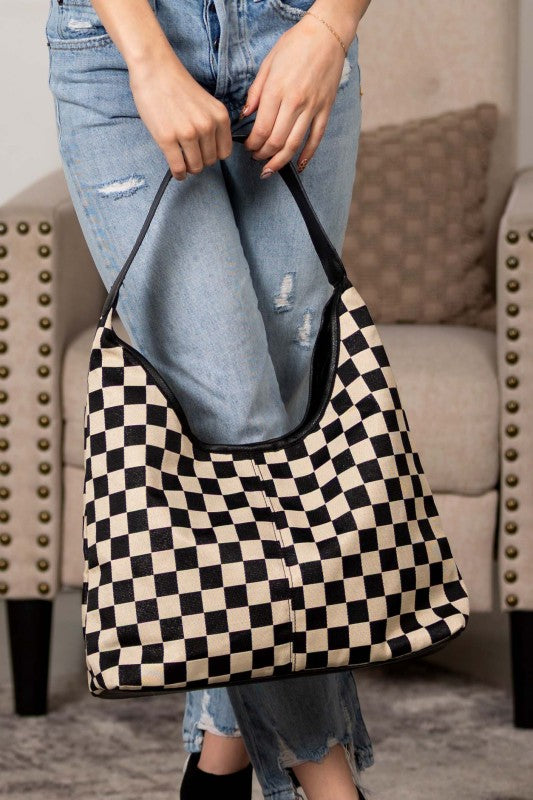 Mixed Media Hobo Bag – Check Print