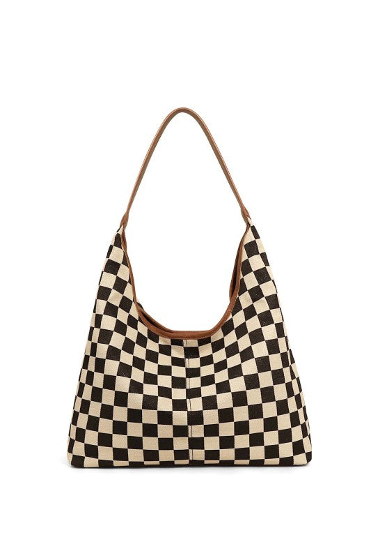 Mixed Media Hobo Bag – Check Print