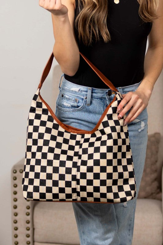Mixed Media Hobo Bag – Check Print