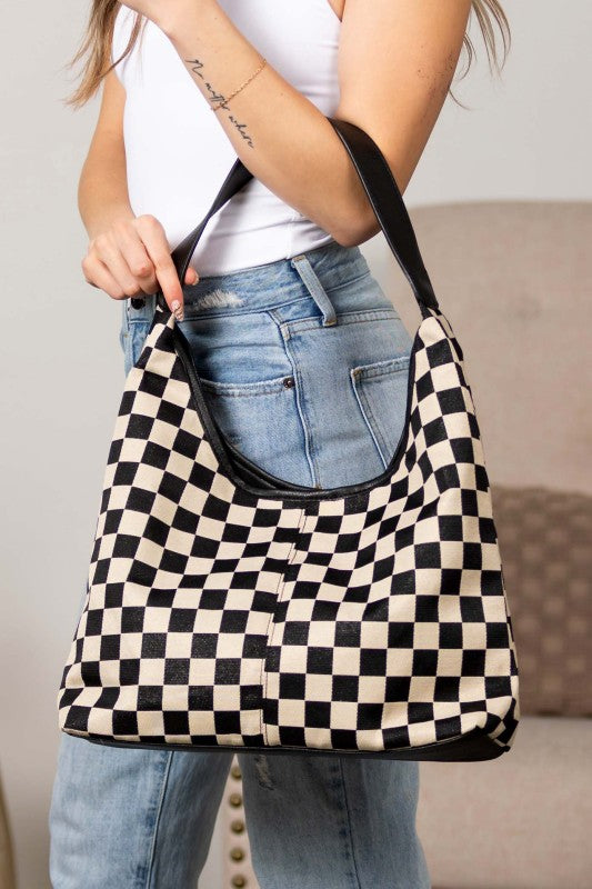 Mixed Media Hobo Bag – Check Print