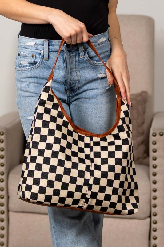 Mixed Media Hobo Bag – Check Print