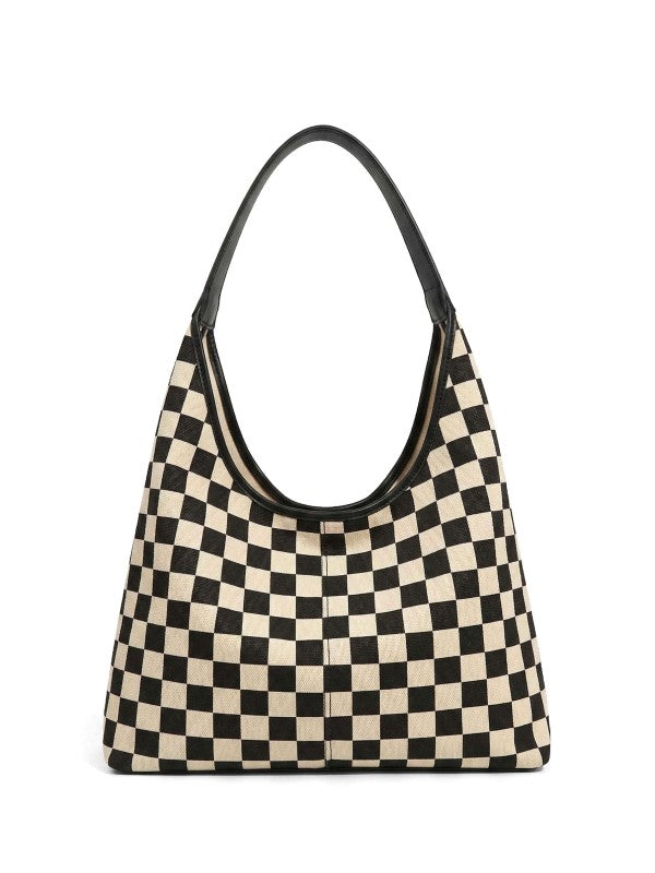 Mixed Media Hobo Bag – Check Print