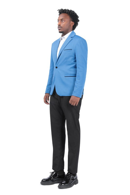 Men's Solid Color 1-Button Blazer | Notched Lapel Jetted Pocket Suit Jacket