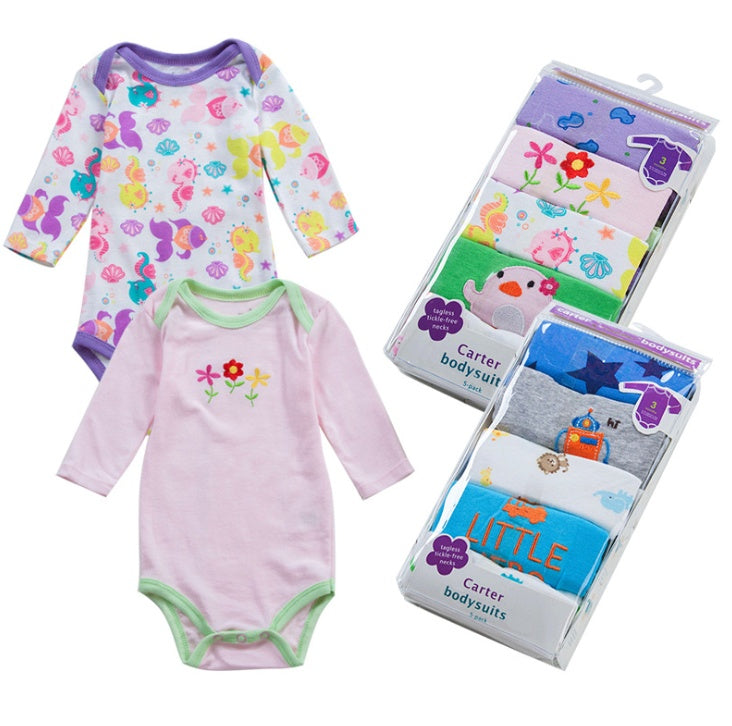 Baby Cotton Long-Sleeve Romper Onesie 5-Pack – Girl & Boy Sets, 3M–24M