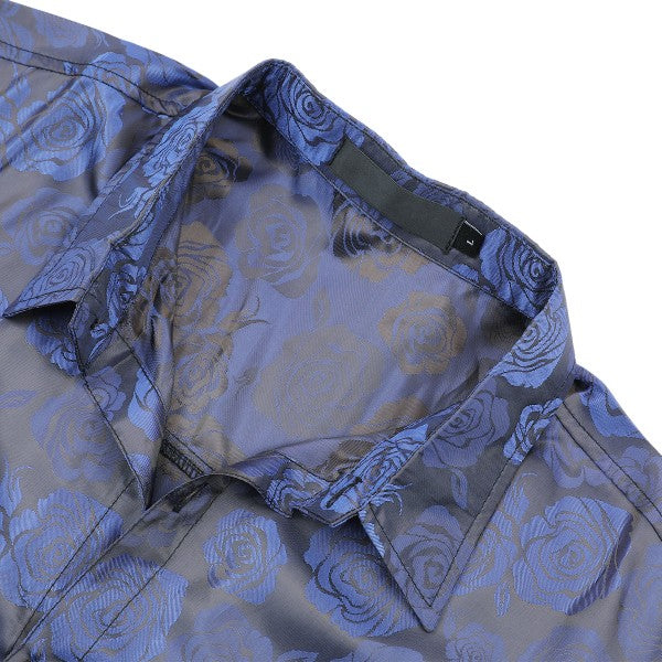 Men's Rose Jacquard Long Sleeve Shirt | Slim Fit Floral Button-Down Dress Shirt