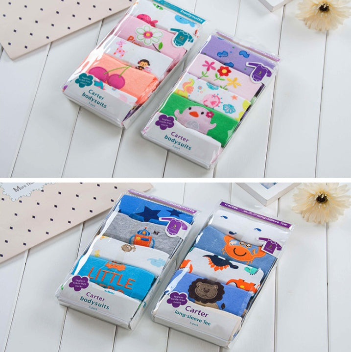 Baby Cotton Long-Sleeve Romper Onesie 5-Pack – Girl & Boy Sets, 3M–24M