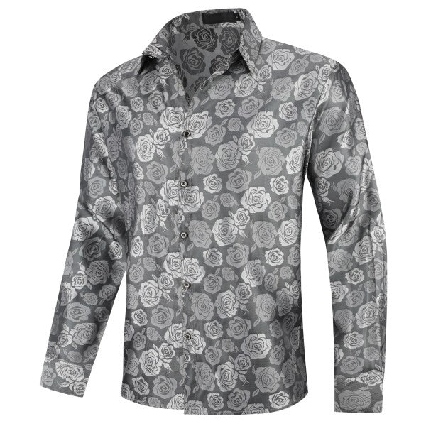 Men's Rose Jacquard Long Sleeve Shirt | Slim Fit Floral Button-Down Dress Shirt
