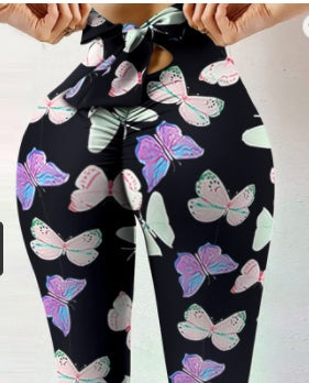 Women's Hip-Lift Slim Yoga Leggings – Stretch Fitness Pants, 9 Prints, S–XXL Dark Butterfly