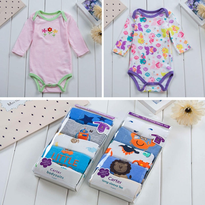 Baby Cotton Long-Sleeve Romper Onesie 5-Pack – Girl & Boy Sets, 3M–24M