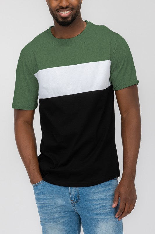 Men's Color Block Short Sleeve T-Shirt Olive Black