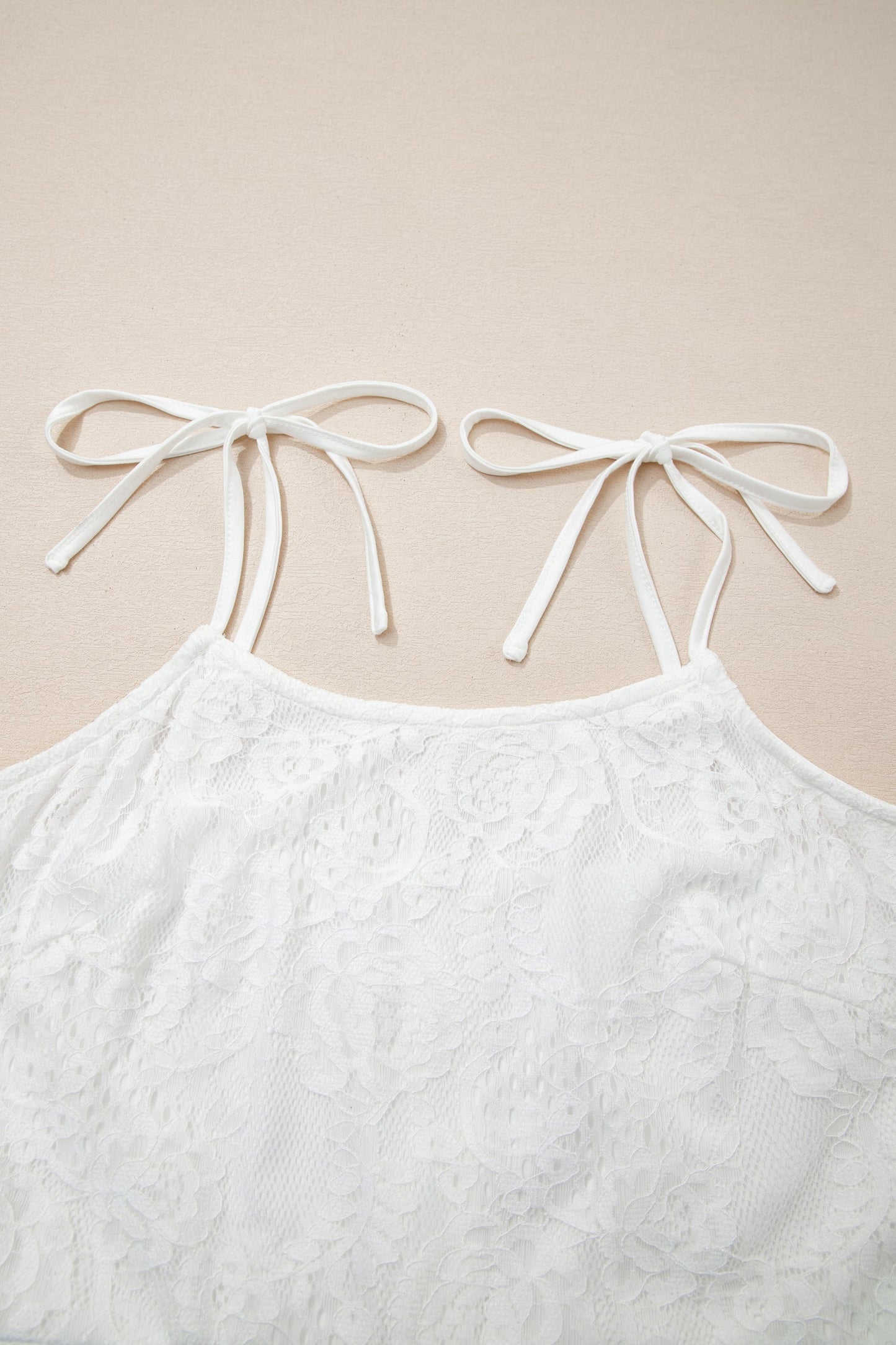 The Floral Lace Overlay Maxi Dress – Self-Tie Spaghetti Straps, White, Sizes S–XL