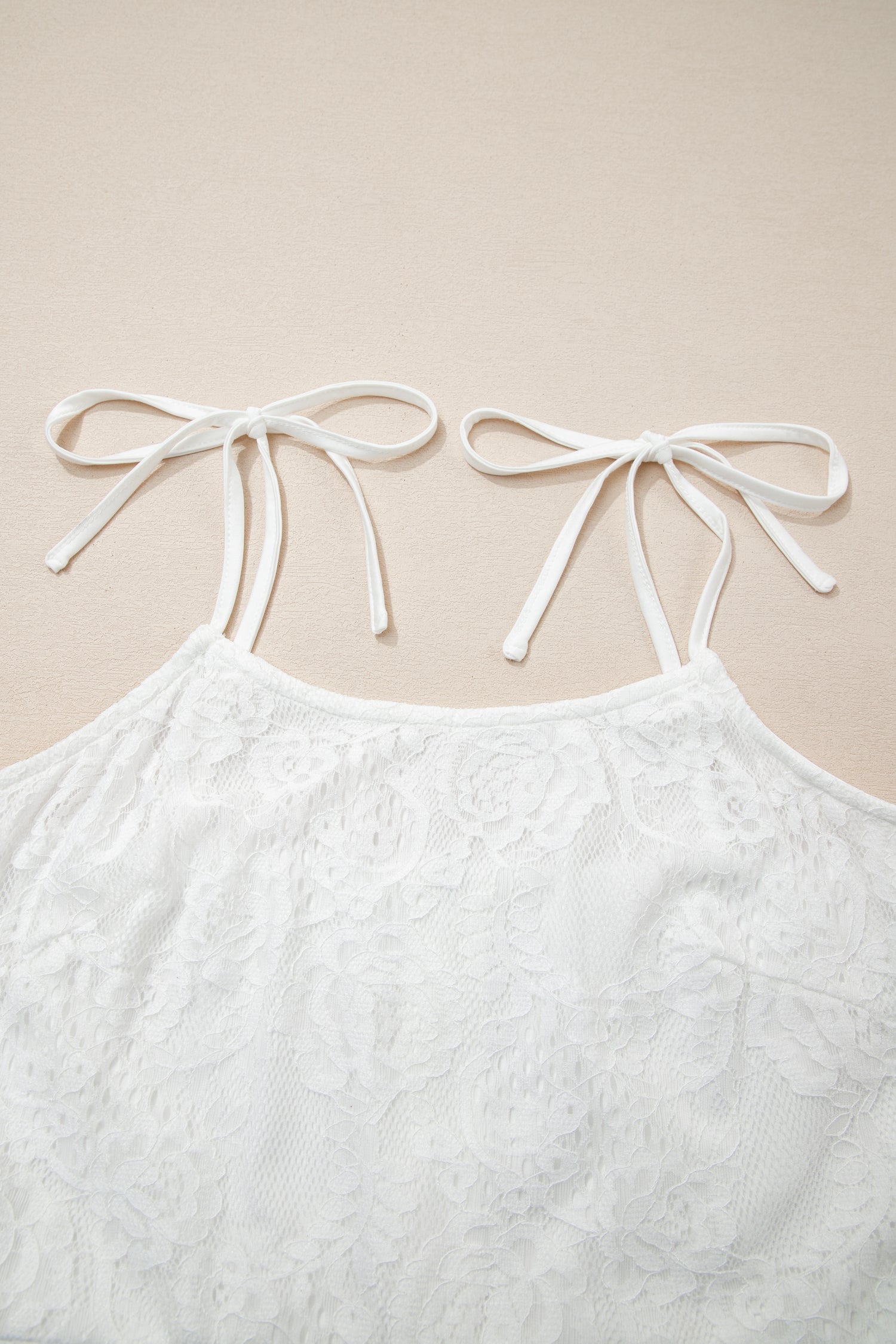 The Floral Lace Overlay Maxi Dress – Self-Tie Spaghetti Straps, White, Sizes S–XL