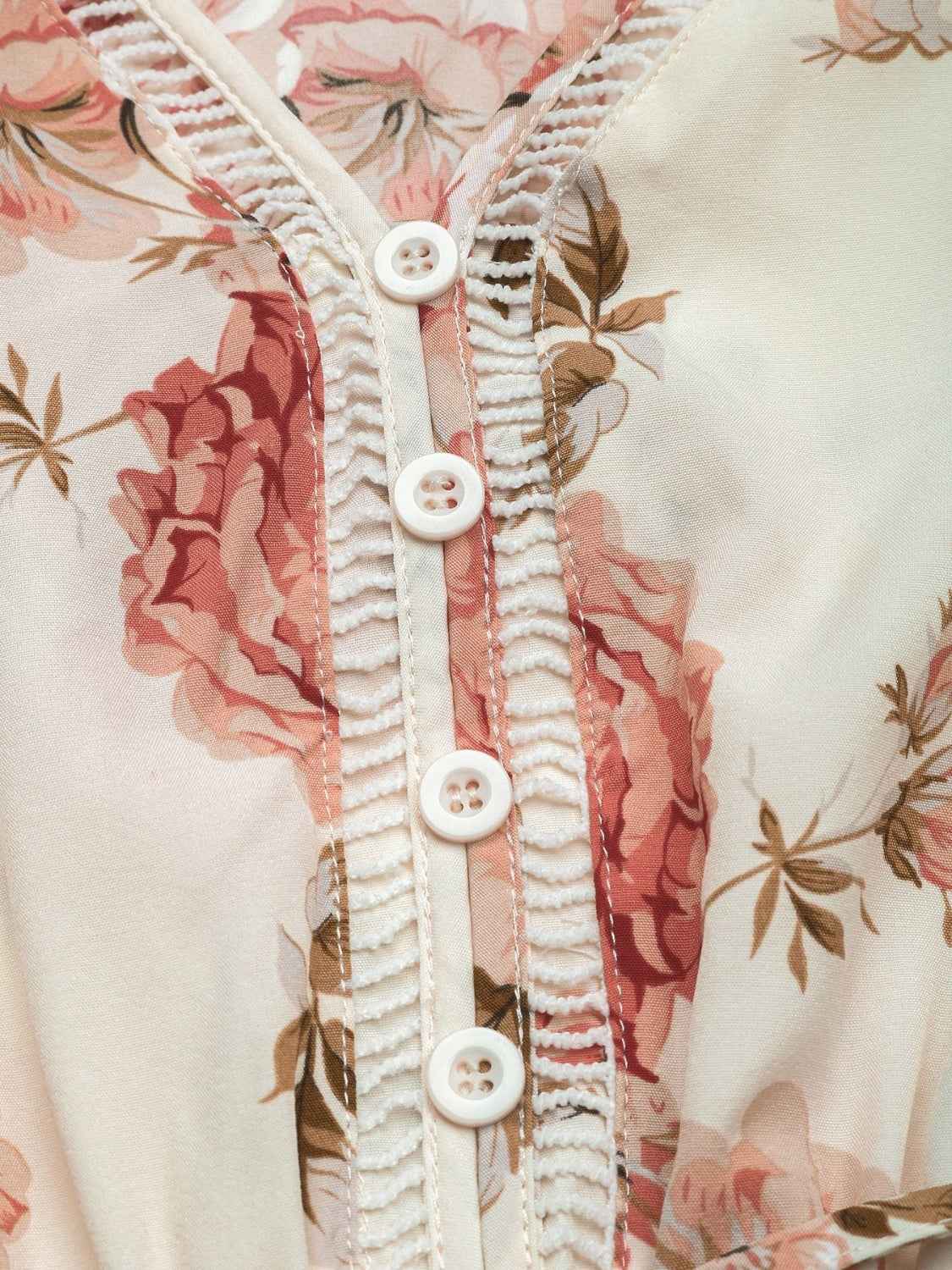 The Printed Ruffled Hem V-Neck Dress – Sleeveless, Cream, Sizes S–XL