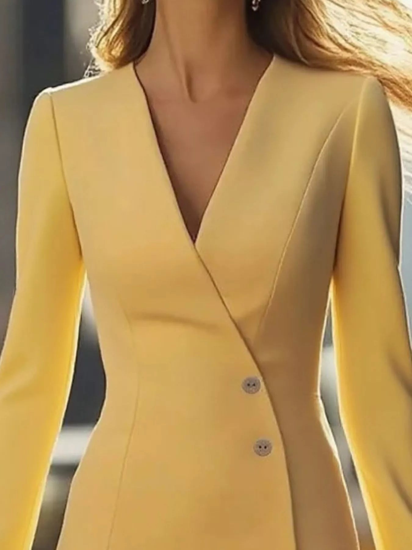 Long Sleeve Blazer Dress With Button Detail For Professional Women Office Ready Chic