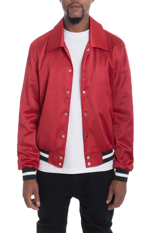Men's Luxury Satin Bomber Jacket Red