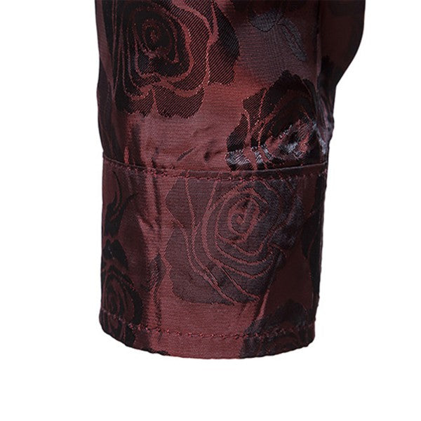 Men's Rose Jacquard Long Sleeve Shirt | Slim Fit Floral Button-Down Dress Shirt
