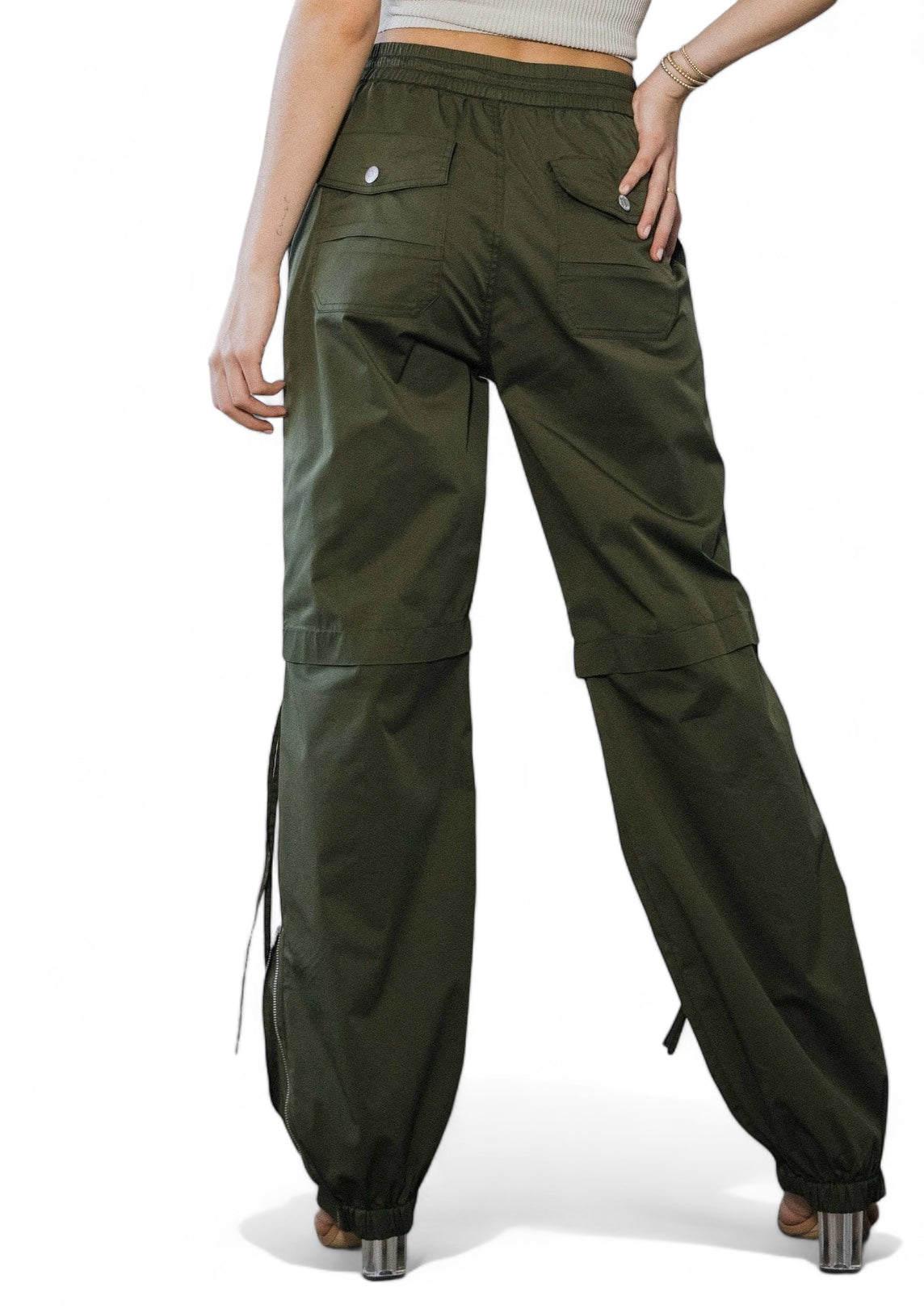 Women's Baggy Cargo Pants – Elastic Waist, Drawstring & Zip Pockets