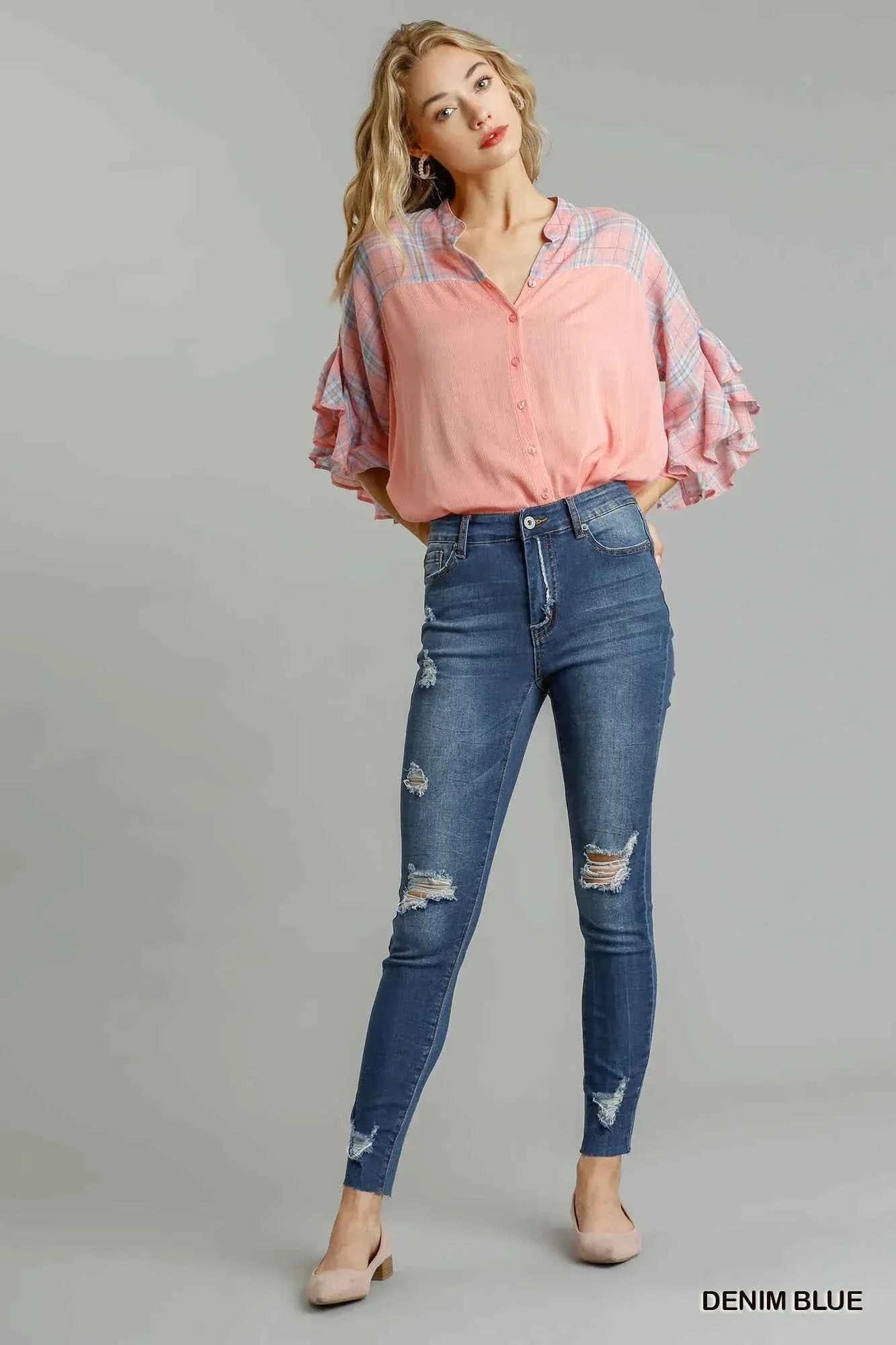 Umgee Distressed Skinny Jeans – High-Rise Stretch Denim with Pockets