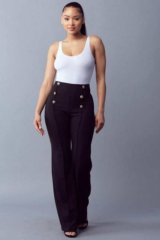 The Button Down Wide Leg Flare Pants – High Waist, 6-Button Trim, 14 Colors, S–L Mauve