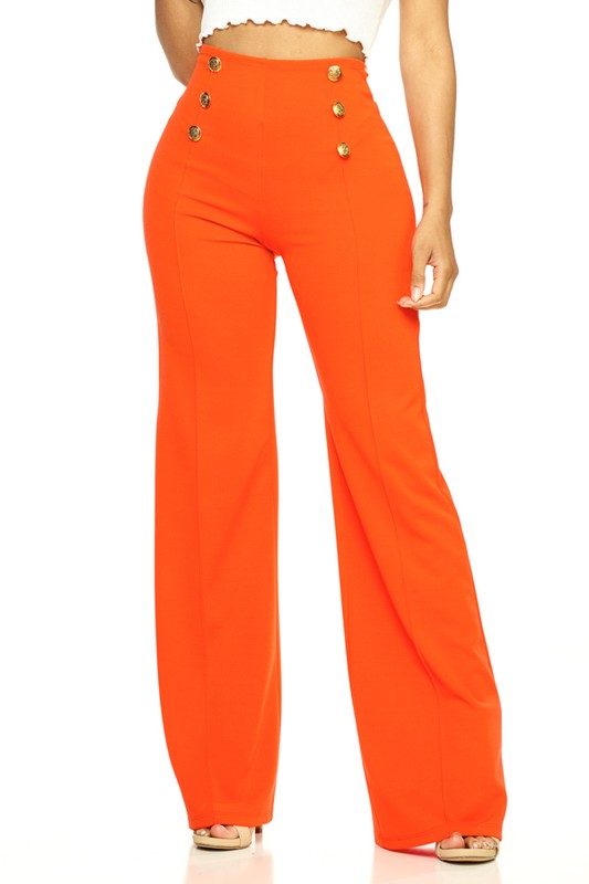 The Button Down Wide Leg Flare Pants – High Waist, 6-Button Trim, 14 Colors, S–L Orange