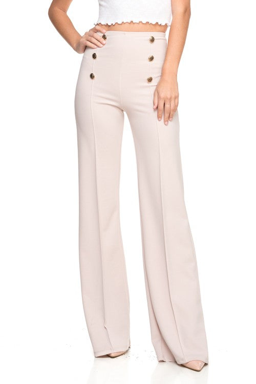 The Button Down Wide Leg Flare Pants – High Waist, 6-Button Trim, 14 Colors, S–L Nude