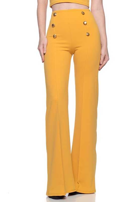 The Button Down Wide Leg Flare Pants – High Waist, 6-Button Trim, 14 Colors, S–L Mustard