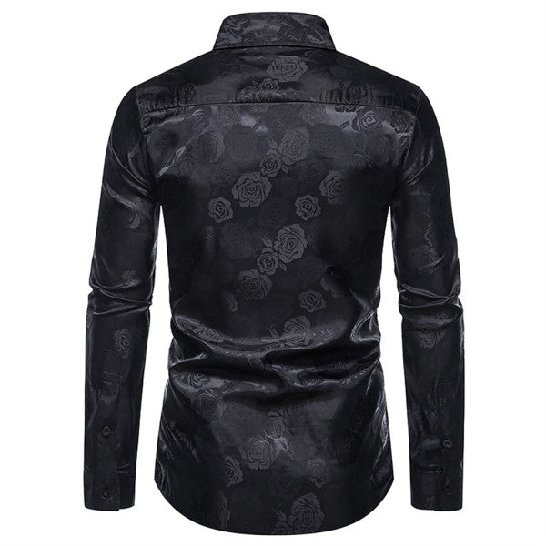 Men's Rose Jacquard Long Sleeve Shirt | Slim Fit Floral Button-Down Dress Shirt