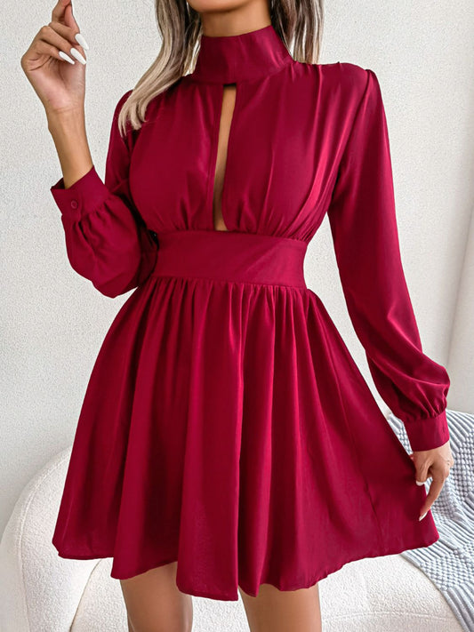 Women's Cutout Mock Neck Mini Dress Red