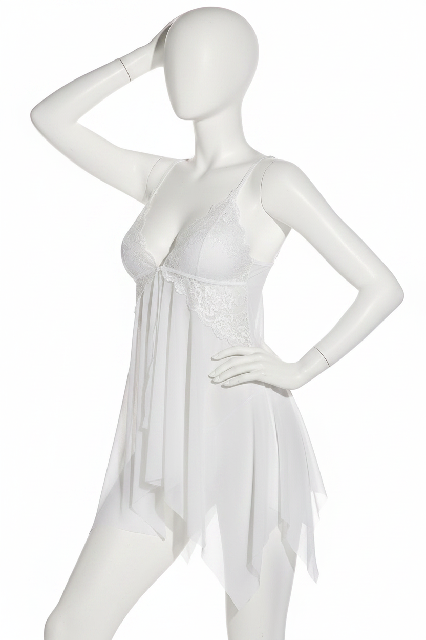 Flyaway Lace Cup Babydoll Set | Sheer Mesh White