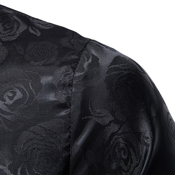 Men's Rose Jacquard Long Sleeve Shirt | Slim Fit Floral Button-Down Dress Shirt